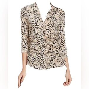 Vince Camuto Leopard Print Ruched Wrap Blouse - Tiramisu, Size M